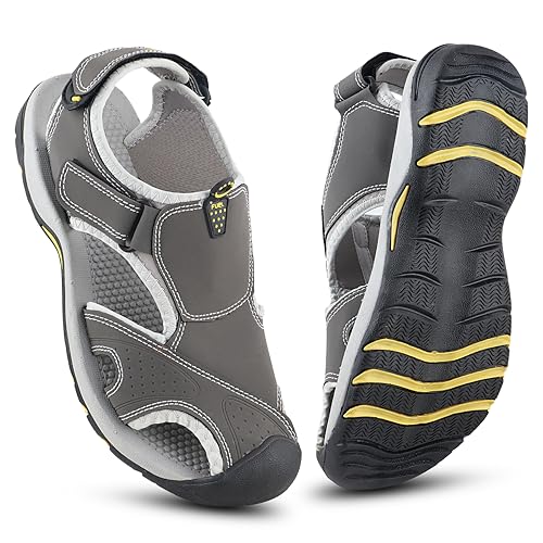 FUEL Soldier-04 Fisherman Sandals for Men | Comfortable, Breathable, Flexible Casual Sandals with Protective Bump Toe | Anti-Skid Outdoor & Beach Sports Footwear (Grey, 8UK) - Image 1