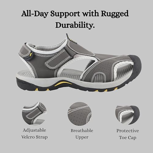 FUEL Soldier-04 Fisherman Sandals for Men | Comfortable, Breathable, Flexible Casual Sandals with Protective Bump Toe | Anti-Skid Outdoor & Beach Sports Footwear (Grey, 8UK) - Image 3