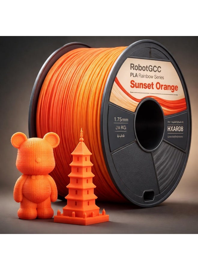 robotgcc PLA Sunset Orange Gradient Multicolor 1.75mm 3D Printing Material 1KG Spool Warm Color Transition Filament Smooth Surface Easy Print Low Warping Strong Layer Adhesion Precision Diameter Stable Extrusion FDM Compatible for Creative Models Prototyping DIY Projects - Image 2