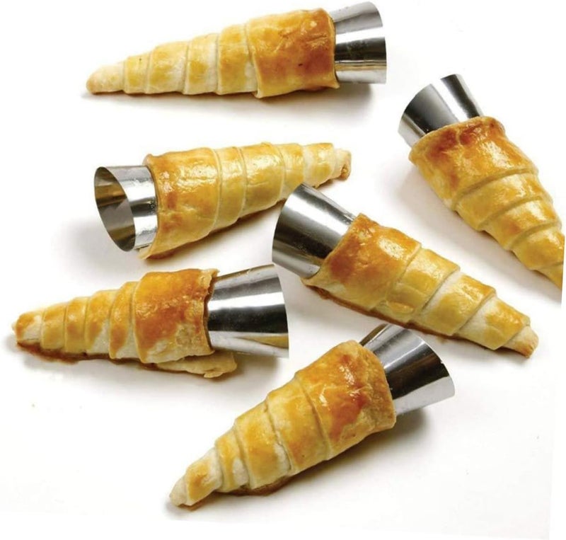 Kunafa Cone Baking Mold Set – 6 Stainless Steel Pastry Tubes for Sweet & Savory Rolls – Reusable Dessert Shaping Tools - Image 1