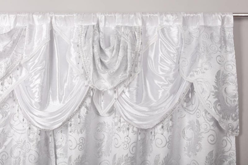 GLORY RUGS Jacquard Luxury Window 2 Panel Set White Curtain with Attached Valance and Backing Bedroom Living Room Dining 2 Curtains 55x84 inches Each Jana - Image 2