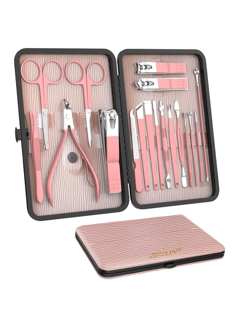 ZIZZON ZIZZON Manicure Set 18 in 1 Professional Pedicure Set Nail scissors Grooming Kit with Leather Travel Case Pink 