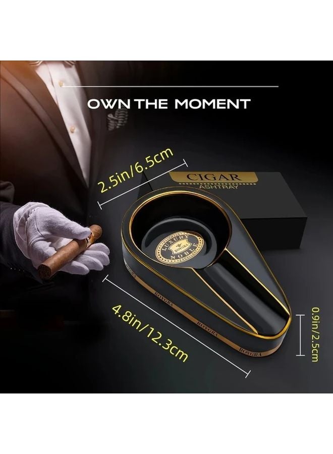 Black Ceramic Ashtray Handmade Square Cigar Holder Golden Accents High Temp Firing Durable Home Hotel Restaurant Gift - Image 4