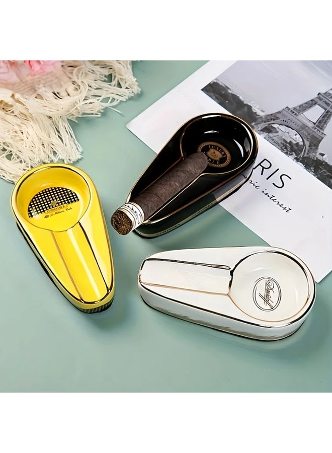 Black Ceramic Ashtray Handmade Square Cigar Holder Golden Accents High Temp Firing Durable Home Hotel Restaurant Gift - Image 3