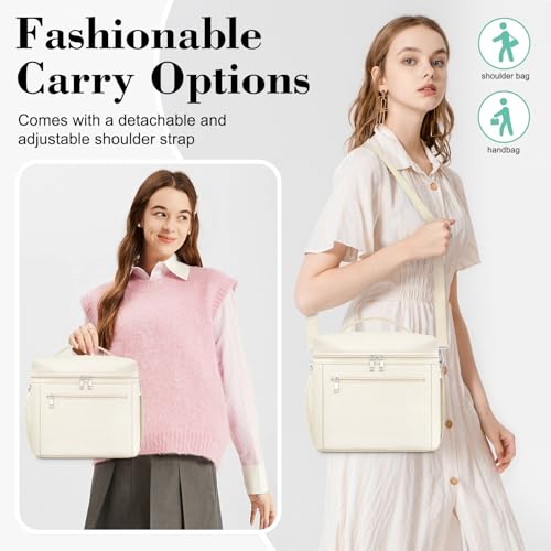 DALINDA Insulated Lunch Bag for Women,13L Large Capacity Lunch Box Cooler Bag Lightweight Nylon Waterproof Lunch Box LunchBags for Work (Cream,Beige) - Image 4