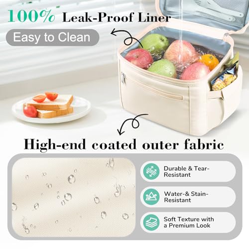 DALINDA Insulated Lunch Bag for Women,13L Large Capacity Lunch Box Cooler Bag Lightweight Nylon Waterproof Lunch Box LunchBags for Work (Cream,Beige) - Image 3