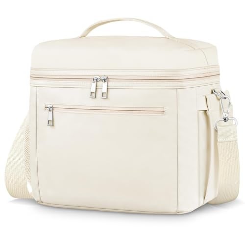 DALINDA Insulated Lunch Bag for Women,13L Large Capacity Lunch Box Cooler Bag Lightweight Nylon Waterproof Lunch Box LunchBags for Work (Cream,Beige) - Image 1