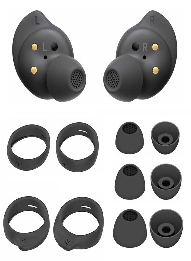 ALXCD Eartips Compatible with Galaxy Buds FE SM-R400, S/M/L 3 Pairs Soft Silicone Ear Tips & 2 Pairs S/L Sizes Earhooks, Compatible with Galaxy Buds FE SM-R400 4+6 Black sml - Image 1