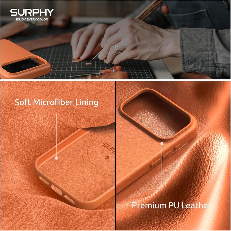 SURPHY Designed for iPhone 17 Pro Leather Case, Compatible with MagSafe Wireless Charging Faux Leather Case with Metallic Buttons and Microfiber Lining for 17 Pro 6.3 inch 2025, Orange - Image 5