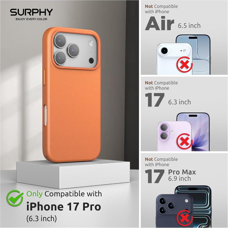 SURPHY Designed for iPhone 17 Pro Leather Case, Compatible with MagSafe Wireless Charging Faux Leather Case with Metallic Buttons and Microfiber Lining for 17 Pro 6.3 inch 2025, Orange - Image 2