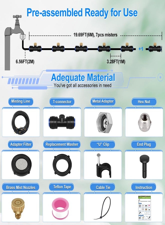 GOXAWEE Misting System, 26FT (8M) Misting Line + 7 Brass Mist Nozzles + Brass Adapter(3/4"), Misters for Outside Patio Cooling Outdoor Garden Greenhouse Trampoline for Waterpark - Image 5
