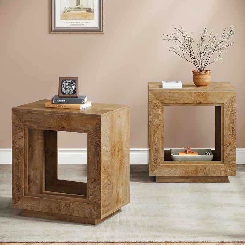 Tribesigns Rustic Wood End Table, 2 Tiered Square Side Table with Storage Shelf, Industrial Sofa Side Table for Living Room, Entrance (2, Wood) - Image 1