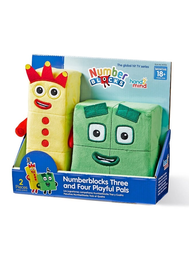 hand2mind - Numberblocks Three and Four Playful Pals Plush Toys (Pack of 2) - Image 1