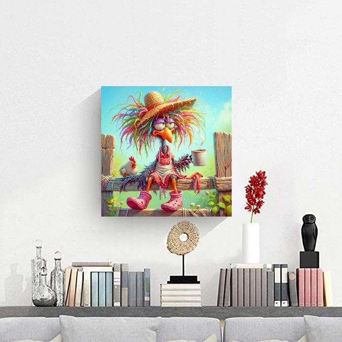 Clendo Chicken Diamond Art Kits for Adults - Funny Animals 5D Diamond Painting for Adults, Full Drill Diamond Dot Gem Art Kit for Adult Wall Home Decor Arts Craft 14x14 inch - Image 2