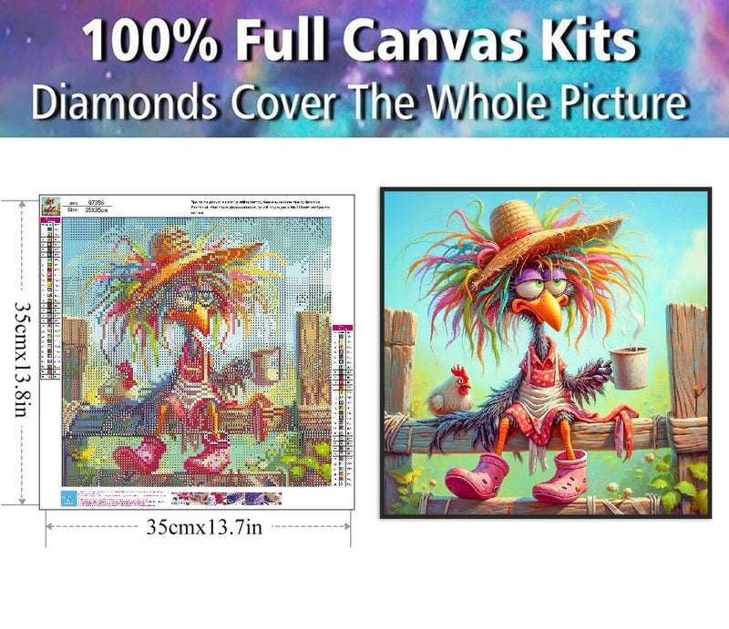 Clendo Chicken Diamond Art Kits for Adults - Funny Animals 5D Diamond Painting for Adults, Full Drill Diamond Dot Gem Art Kit for Adult Wall Home Decor Arts Craft 14x14 inch - Image 3