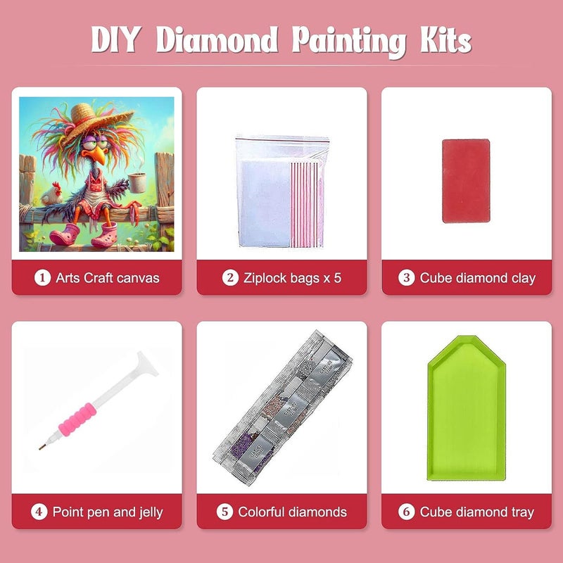 Clendo Chicken Diamond Art Kits for Adults - Funny Animals 5D Diamond Painting for Adults, Full Drill Diamond Dot Gem Art Kit for Adult Wall Home Decor Arts Craft 14x14 inch - Image 4