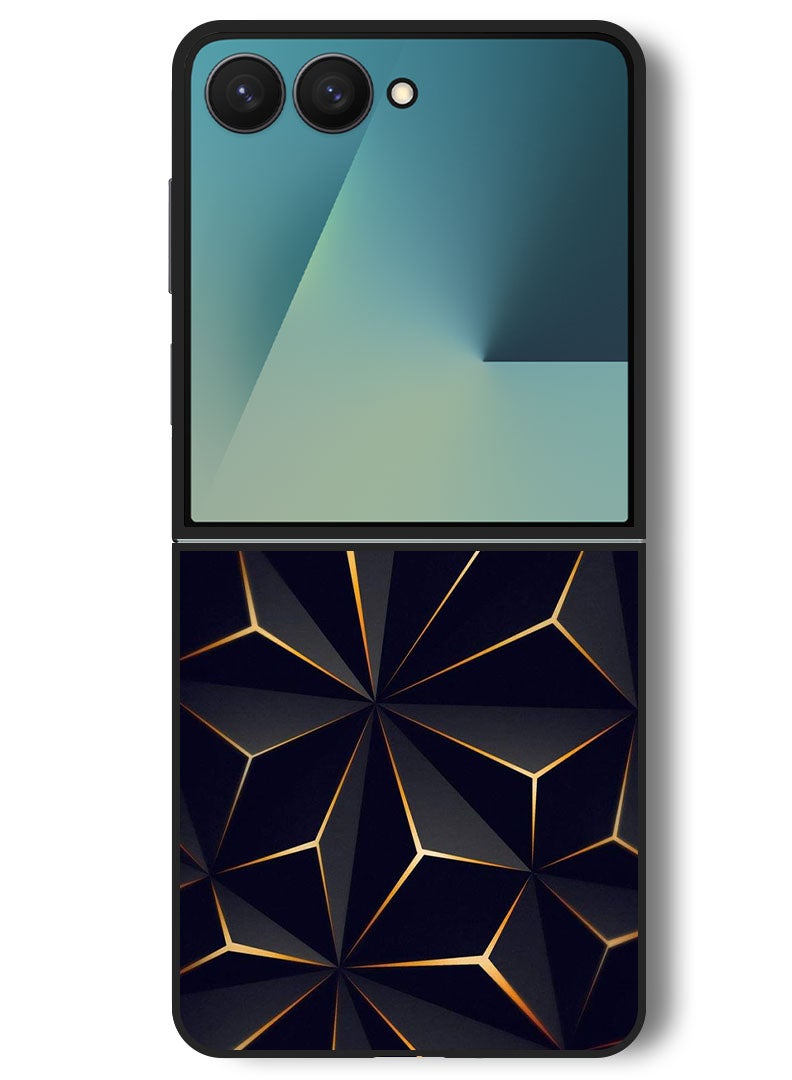 Theodor Case Compatible with Samsung Galaxy Z Flip 7 - 6.9 Inch Protection Shockproof Bumper Cover Black Gold Patter - Image 1