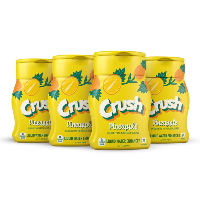 Crush كراش، أناناس، معزز مياه سائل - طعم جديد وأفضل! (4 زجاجات، يصنع 96 مشروب مياه بنكهة) - خالي من السكر، صفر سعرات حرارية - Image 1