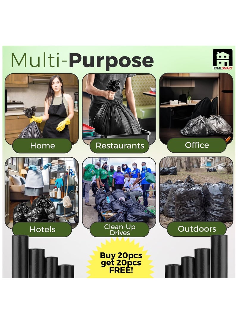 Home Smart Heavy Duty Roll Garbage Plastic Bags Pack of 20 Pcs + 20 Pcs Free Black Color Good for Kitchen Home Garden and Outdoor Activity (105 x 125 cm) Pack - Image 4