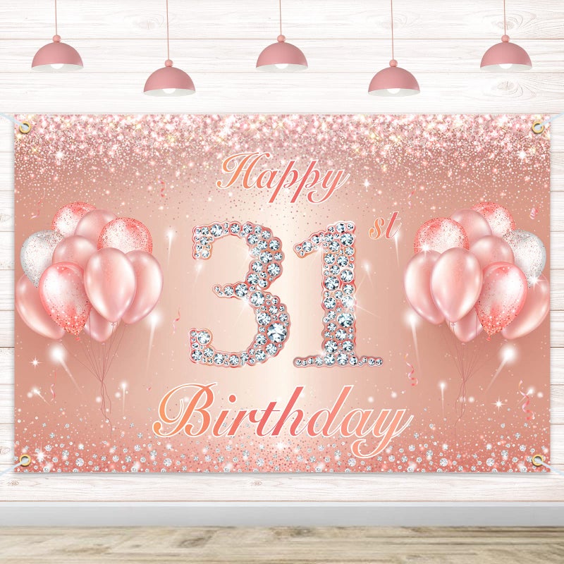 PAKBOOM Happy 31st Birthday Banner Backdrop - 31 Birthday Party Decorations Supplies for Women or Men - Rose Gold 4 x 6ft - Image 1