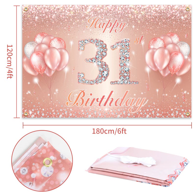 PAKBOOM Happy 31st Birthday Banner Backdrop - 31 Birthday Party Decorations Supplies for Women or Men - Rose Gold 4 x 6ft - Image 2