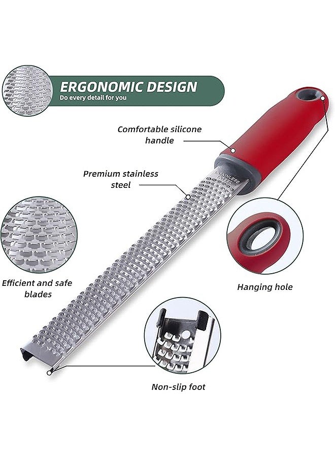 Photon Lemon Zester, Cheese Grater, 304 Premium Stainless Steel zester grater set - For Parmesan Cheese Citrus Lemon Lime Ginger Garlic etc (red) - Image 3