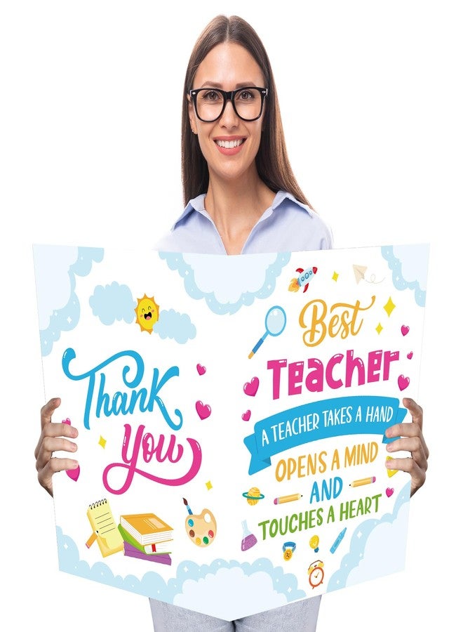Hinsly Large Happy Teacher's Day Greeting Card with Envelope 22 x 14 Inch, Huge Card Good Luck Gift Office for Teacher, Giant Jumbo Guest Book, Signature Happy Teacher Party Supplies - Image 1