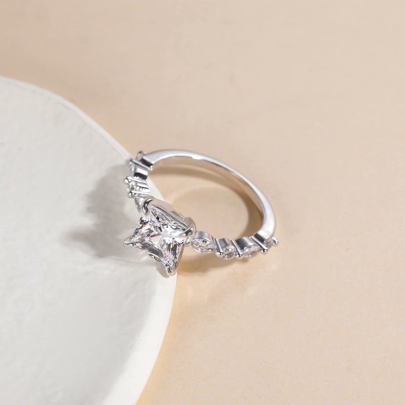 EAMTI 2CT 925 Sterling Silver Ring Princess Cut CZ Engagement Ring Marquise & Round Cubic Zirconia Wedding Band for Women Size 7 - Image 3