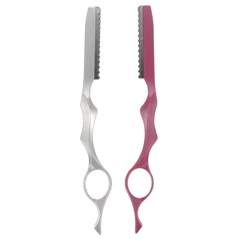 Professional Hair Layering Razor Set with Pink and Silver Handles 2pcs - Image 2