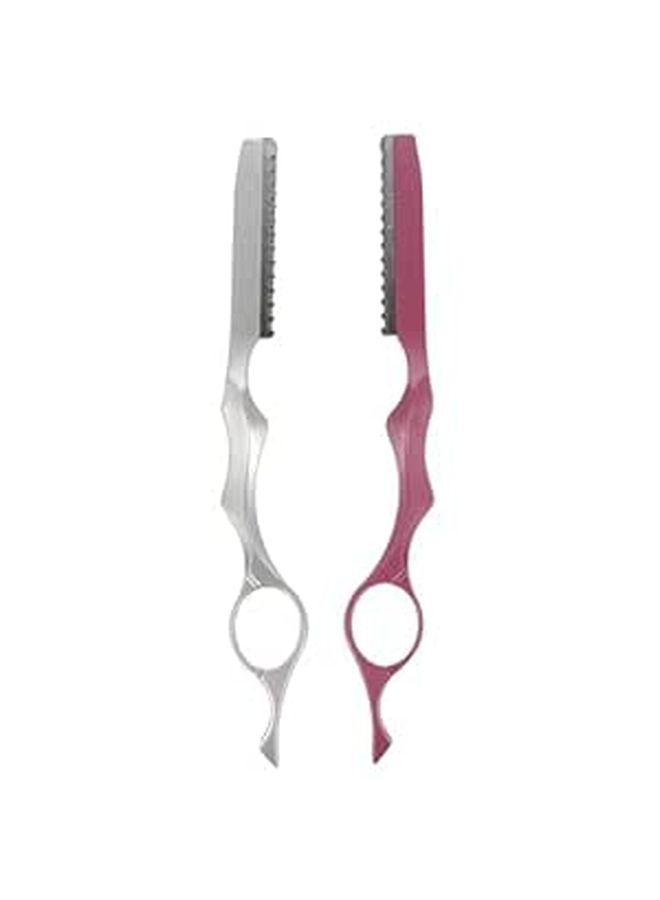 Professional Hair Layering Razor Set with Pink and Silver Handles 2pcs - Image 1