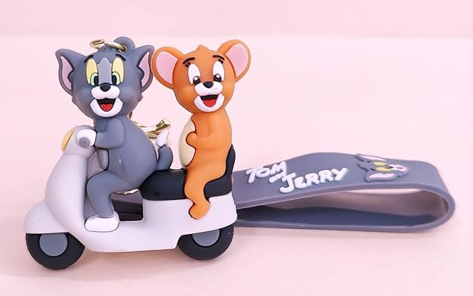 FowWelt Cartoon Characters Keychain for Girls & Boys – Cute Silicone Keyring Accessories | Key Purse, Backpack, Car Charm | Lightweight & Durable (Tom & Jerry Scooty) - Image 3
