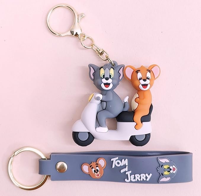 FowWelt Cartoon Characters Keychain for Girls & Boys – Cute Silicone Keyring Accessories | Key Purse, Backpack, Car Charm | Lightweight & Durable (Tom & Jerry Scooty) - Image 4