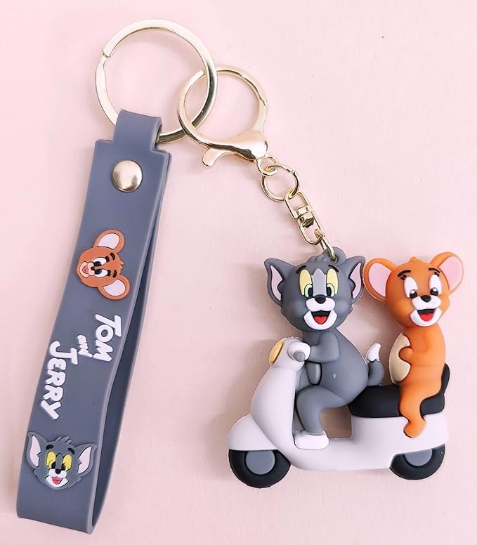 FowWelt Cartoon Characters Keychain for Girls & Boys – Cute Silicone Keyring Accessories | Key Purse, Backpack, Car Charm | Lightweight & Durable (Tom & Jerry Scooty) - Image 1