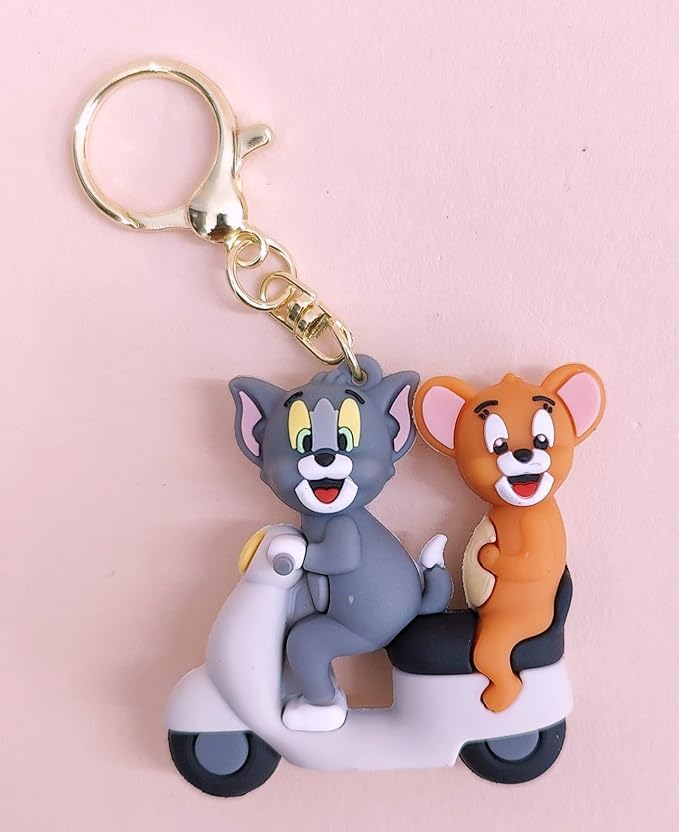 FowWelt Cartoon Characters Keychain for Girls & Boys – Cute Silicone Keyring Accessories | Key Purse, Backpack, Car Charm | Lightweight & Durable (Tom & Jerry Scooty) - Image 5