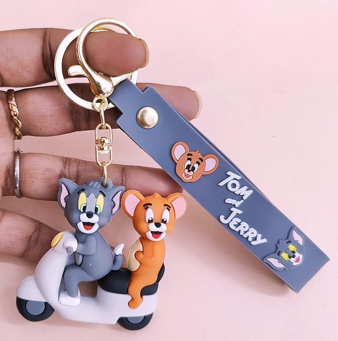 FowWelt Cartoon Characters Keychain for Girls & Boys – Cute Silicone Keyring Accessories | Key Purse, Backpack, Car Charm | Lightweight & Durable (Tom & Jerry Scooty) - Image 2