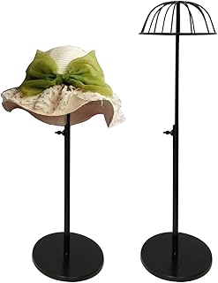 Queens Adjustable Height Hat Stand Metal Dome Shape Design Cap Hat Rack Tabletop Wig Display Rack (Black) - Image 1