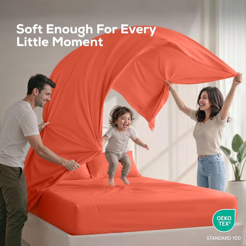 Utopia Bedding King Bed Sheets Set - 4 Piece Bedding - Brushed Microfiber - Shrinkage and Fade Resistant - Easy Care (King, Coral) - Image 5