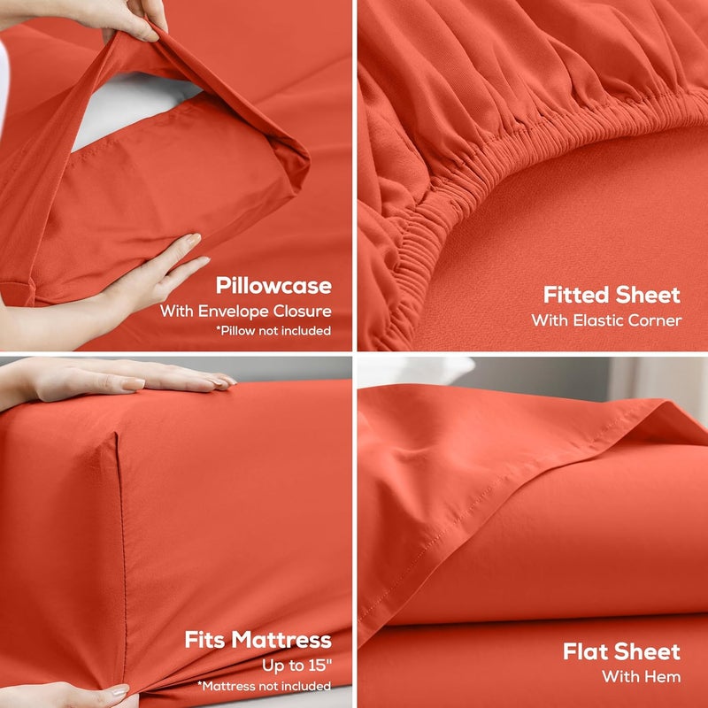 Utopia Bedding King Bed Sheets Set - 4 Piece Bedding - Brushed Microfiber - Shrinkage and Fade Resistant - Easy Care (King, Coral) - Image 3