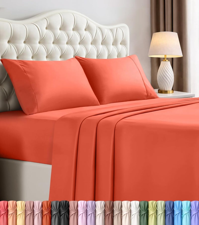Utopia Bedding King Bed Sheets Set - 4 Piece Bedding - Brushed Microfiber - Shrinkage and Fade Resistant - Easy Care (King, Coral) - Image 1
