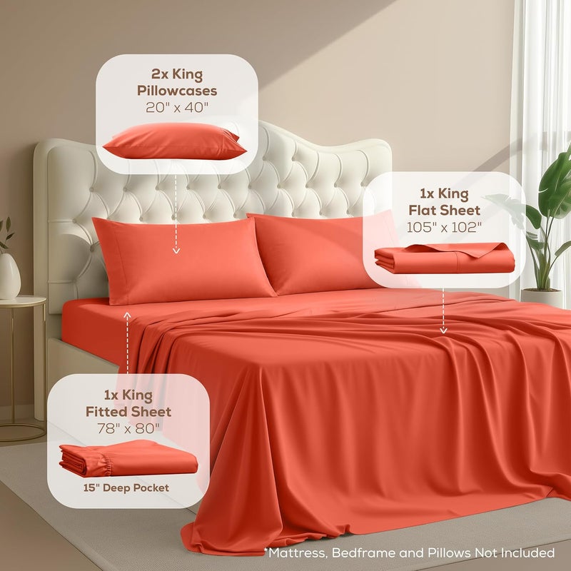Utopia Bedding King Bed Sheets Set - 4 Piece Bedding - Brushed Microfiber - Shrinkage and Fade Resistant - Easy Care (King, Coral) - Image 2
