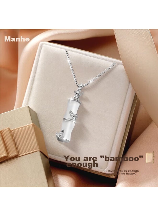 Manhe S925 Silver Bamboo Joint Necklace For Women, New Style Pendant Collarbone Chain elry, Birthday Gift For Wife Or Girlfriend - Image 1