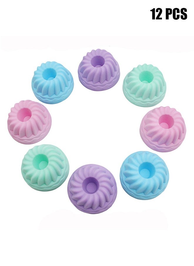 HY Silicone Cake Cups, Pumpkin Shape Silicone Baking Cake Moulds, Nonstick Cupcake Liners, Bpa Free Fancy Dessert Tray Jelly and Muffin Cups, 12Pack (Size: 6.3x2.54x4CM)  - Image 1