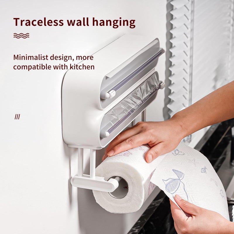 Rasunkae 3 in 1 Aluminum Foil and Plastic Wrap Organize Dispenser with Cutter, Magnetic Paper Towel Holder for Fridge, Includes 1 Roll of Cling Film - Image 3