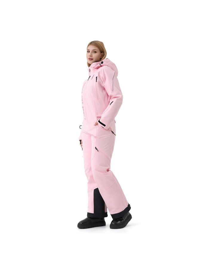 MOUS ONE Women One Pieces Ski Suits Waterproof Warm Insulated Ski Jumpsuit Removable Hood Snowsuit for Snow Sport(Pink 1, Medium) - Image 3