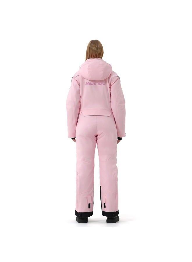 MOUS ONE Women One Pieces Ski Suits Waterproof Warm Insulated Ski Jumpsuit Removable Hood Snowsuit for Snow Sport(Pink 1, Medium) - Image 2