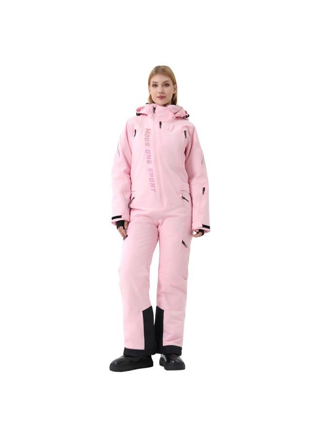 MOUS ONE Women One Pieces Ski Suits Waterproof Warm Insulated Ski Jumpsuit Removable Hood Snowsuit for Snow Sport(Pink 1, Medium) - Image 1