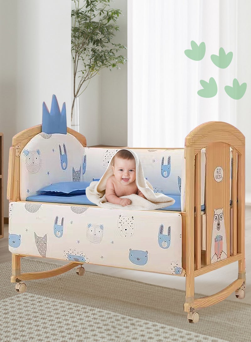 ما بيبي سرير أطفال متعدد الوظائف بجانب سرير الأطفال، سرير هزاز من الخشب الصلب، مهود أطفال قابلة للتعديل والتحريك مع طاولة تغيير، من سن الولادة إلى 12 سنة - Image 3