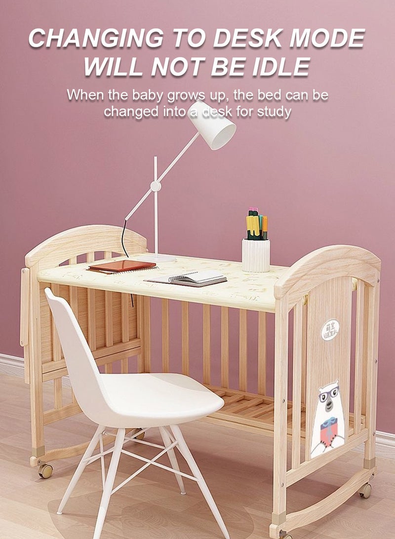 ما بيبي سرير أطفال متعدد الوظائف بجانب سرير الأطفال، سرير هزاز من الخشب الصلب، مهود أطفال قابلة للتعديل والتحريك مع طاولة تغيير، من سن الولادة إلى 12 سنة - Image 5