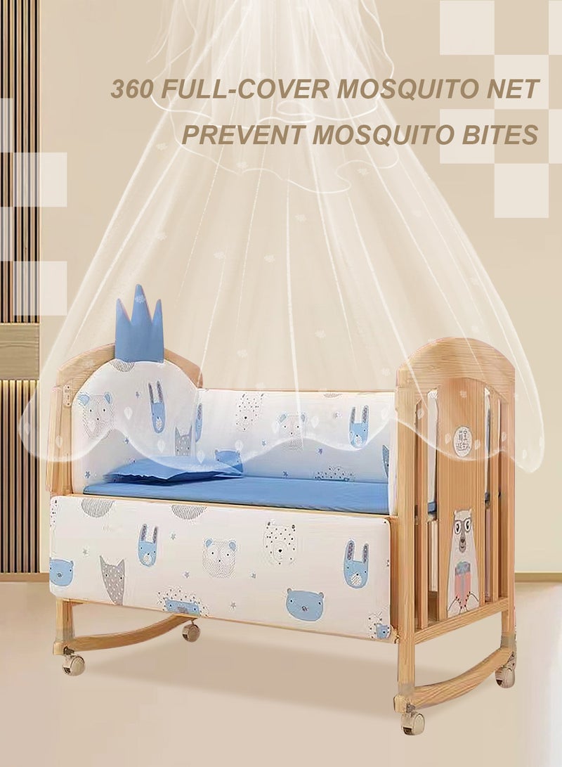 ما بيبي سرير أطفال متعدد الوظائف بجانب سرير الأطفال، سرير هزاز من الخشب الصلب، مهود أطفال قابلة للتعديل والتحريك مع طاولة تغيير، من سن الولادة إلى 12 سنة - Image 4