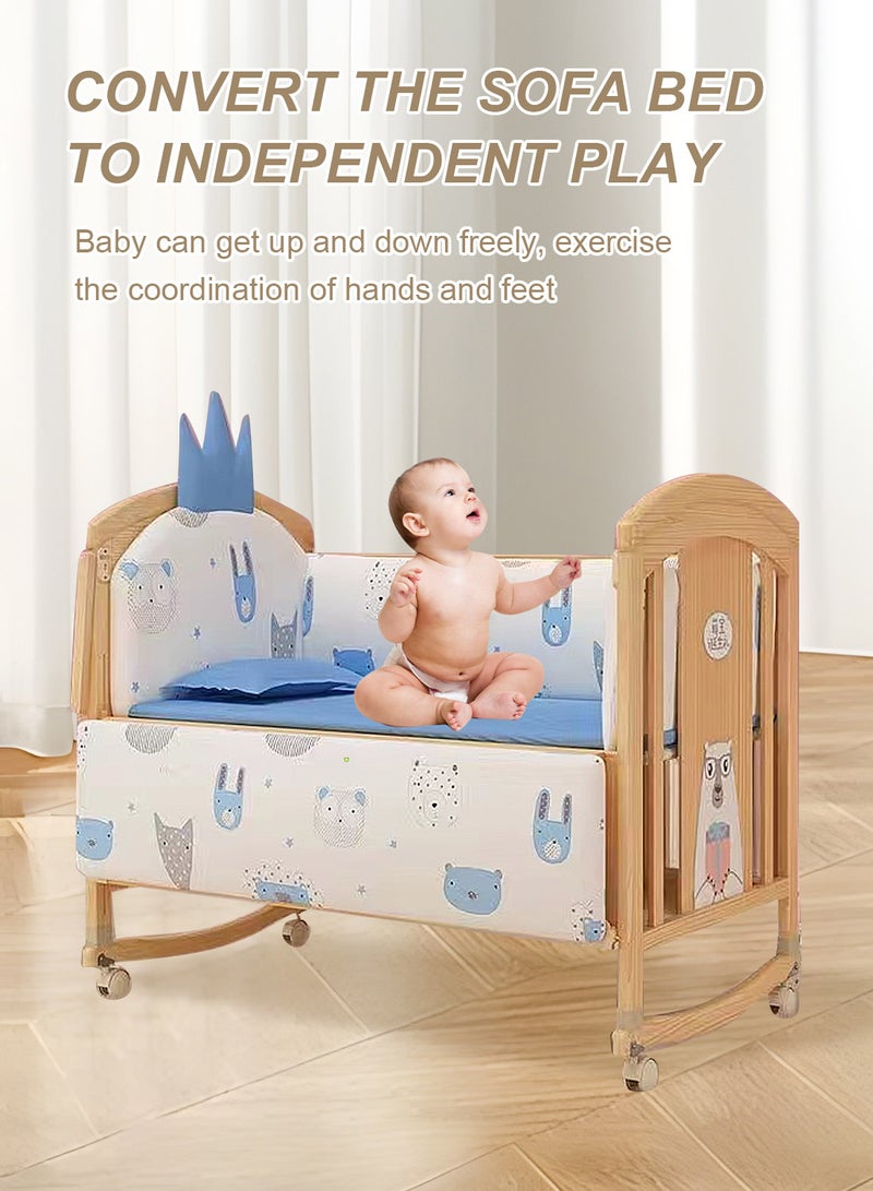 ما بيبي سرير أطفال متعدد الوظائف بجانب سرير الأطفال، سرير هزاز من الخشب الصلب، مهود أطفال قابلة للتعديل والتحريك مع طاولة تغيير، من سن الولادة إلى 12 سنة - Image 2
